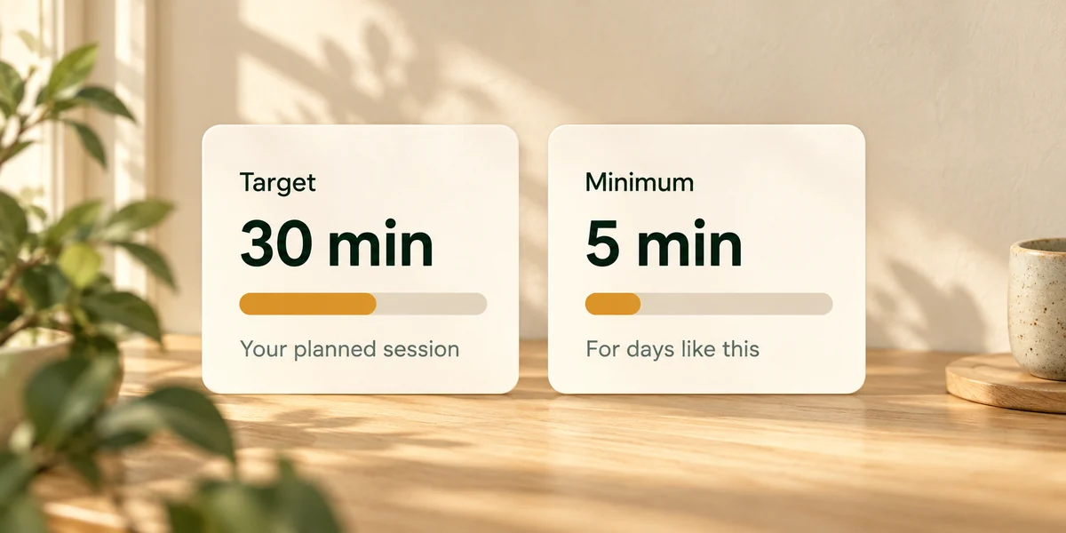Illustrative planned session: a 30-minute target and a 5-minute minimum